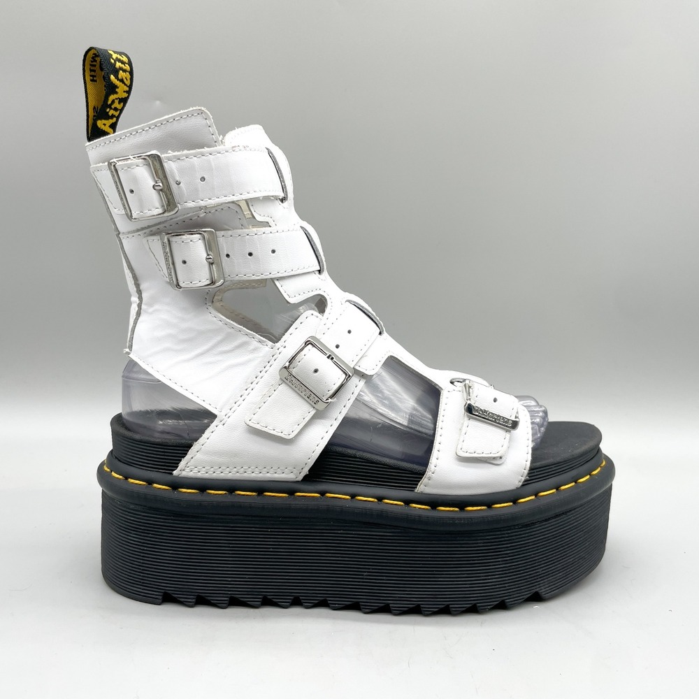 Dr Martens Womens 7 Giavanna Platform Gladiator Sandals White Leather Goth Punk